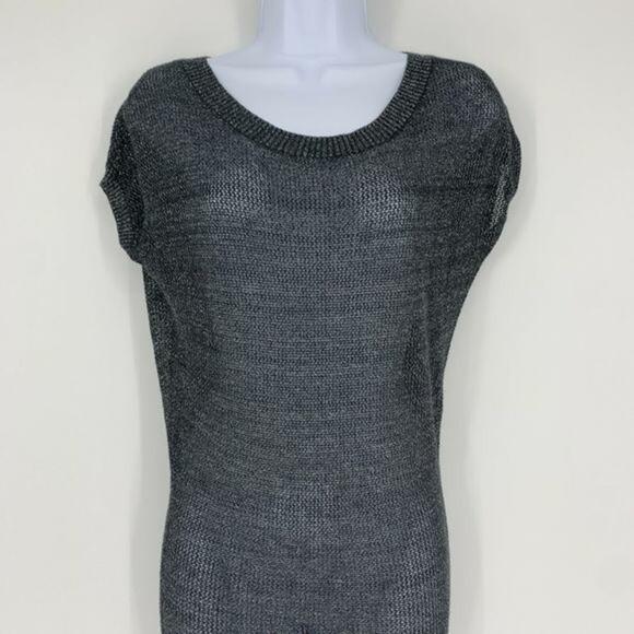 EXPRESS Glitter Open Knit Sweater Dress Size S Mesh Short Cap Sleeve - Picture 6 of 9